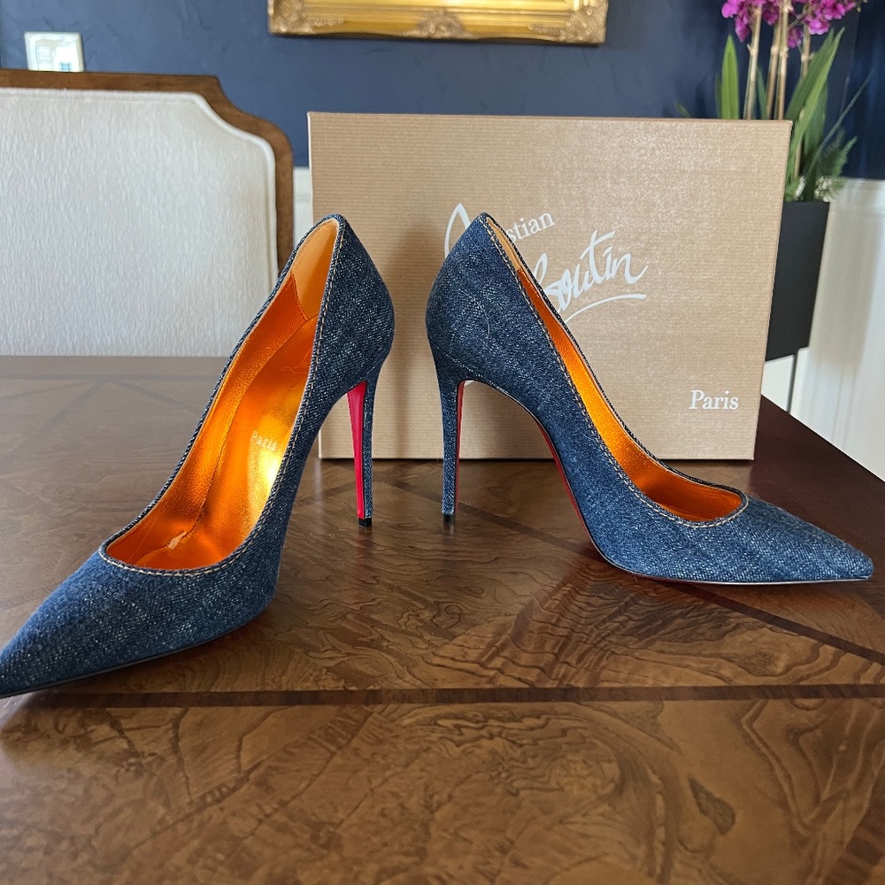 Brand new Christian Louboutin Kate 100 in denim 7.5 37.5